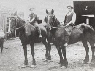 Two horse riding farm hands at the Cummings Farm, and a couiple of boys.