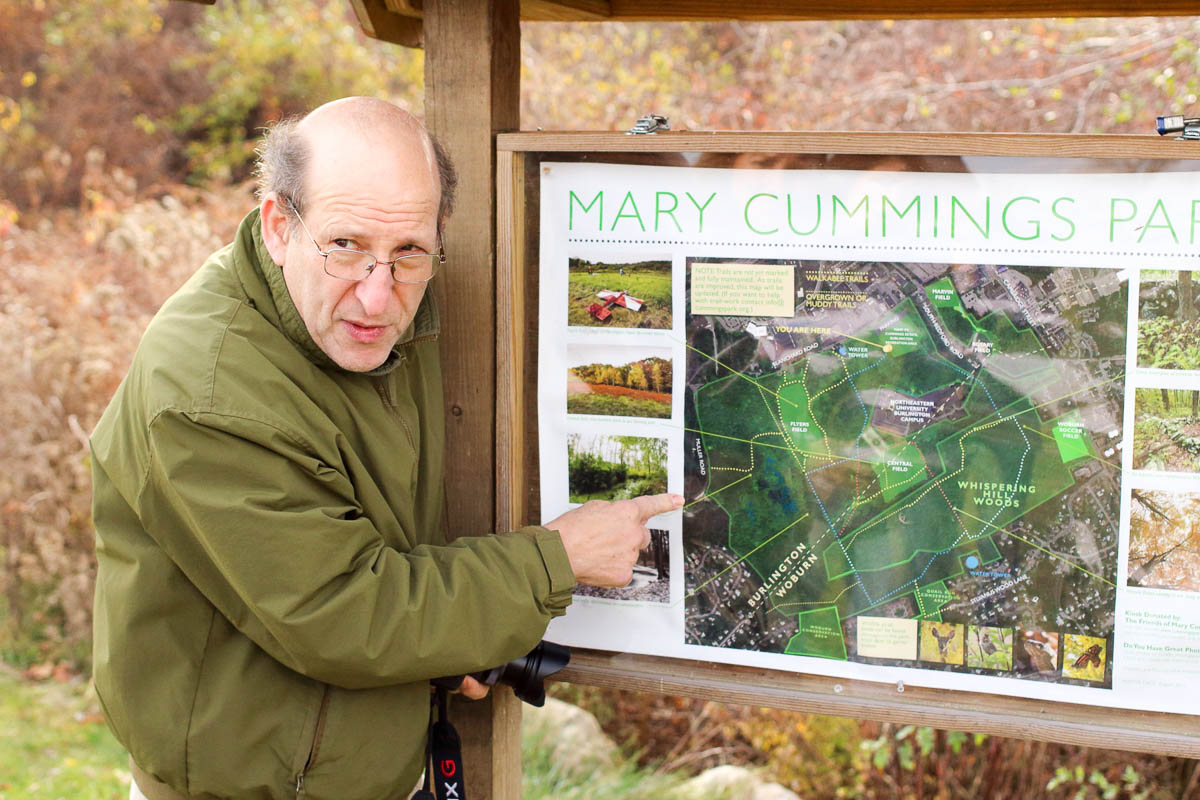 Jon Sachs points out locations on Mary Cummings Park map.