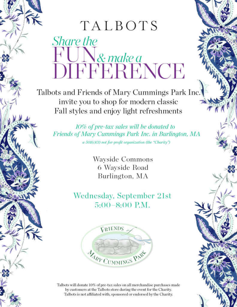 Talbots Fund raiser for Fiends of Mary Cummings Park